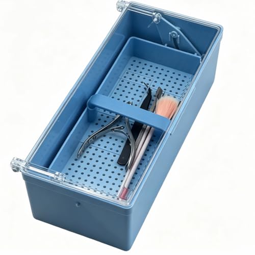 Portable Nail Art Tool Sterilizer Tray with Strainer and Cover - Blue