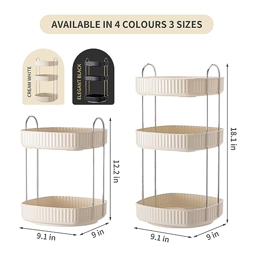 YCIA&DONE 360 Rotating Makeup Organizer for Vanity, 2 Tiers New Square Shaped Cosmetics Skincare Bathroom Organizers Countertop, Perfume Stand Counter Tray, Warm White