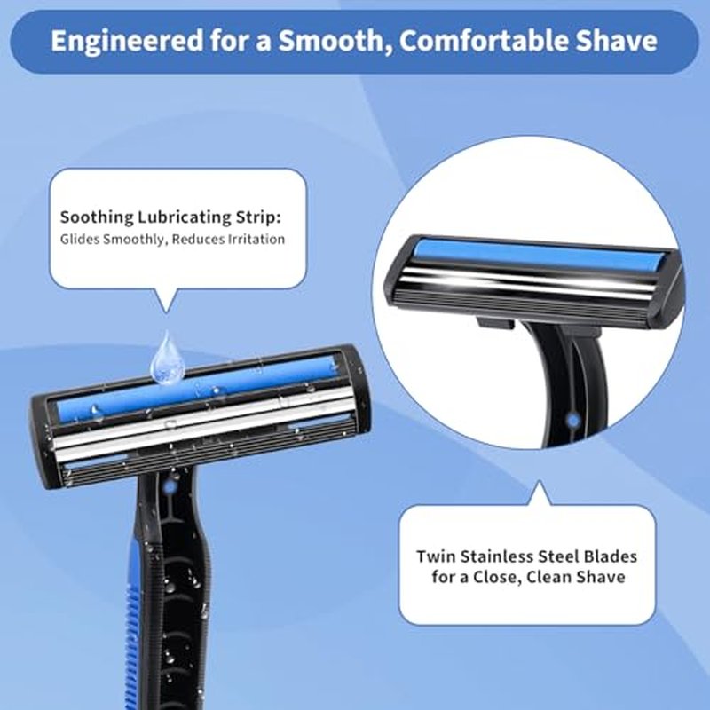 60 Pack Disposable Razors Bulk with Shaving Cream (10g) for Men, Shaving Kit for Men, Twin Blade Disposable Razors and Travel Cream, Individually Wrapped Toiletries for Homeless Shelter Hotel
