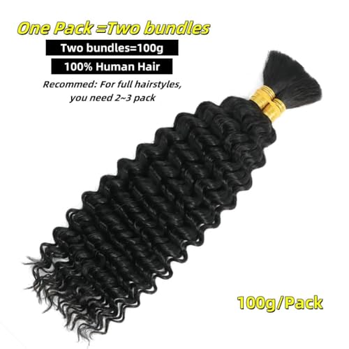 Natural Color 18 Inch Deep Wave Curly Human Hair Extensions Boho Braiding Bundles - Tosiboy