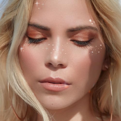 Flash Tattoos Fairy Dust Metallic Temporary tattoos-2 sheet mini pack | Includes over 23 premium silver foil giltter tattoos | face glitter, face gems, festival, face freckles, celestial, moon