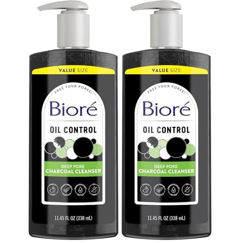 Biore Deep Pore Charcoal Face Wash, Daily Facial Cleanser for Dirt & Makeup Removal, for Oily Skin, 11.45 fl oz, Value Size (Pack of 2)