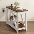 Farmhouse Narrow End Table with Charging Station - White & Honey Brown, Variation 1