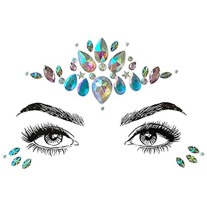 8 PCS Mermaid Face Gems Glitter, Rhinestone Rave Festival Stickers Jewels, Crystals for Eyes Body Temporary Tattoos