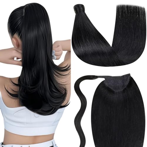 LaaVoo Human Hair Ponytail Extension - Black, 12 Inch, Short, 75g, Variation A-2-2 #1