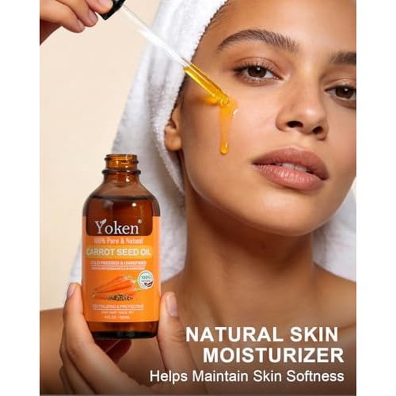 Cold Pressed Carrot Seed Oil 4 fl oz - 100% Pure and Natural Carrier Oil for Skin & Hair, Lightweight Facial & Scalp Oil, Gua Sha, DIY Blends, Massage