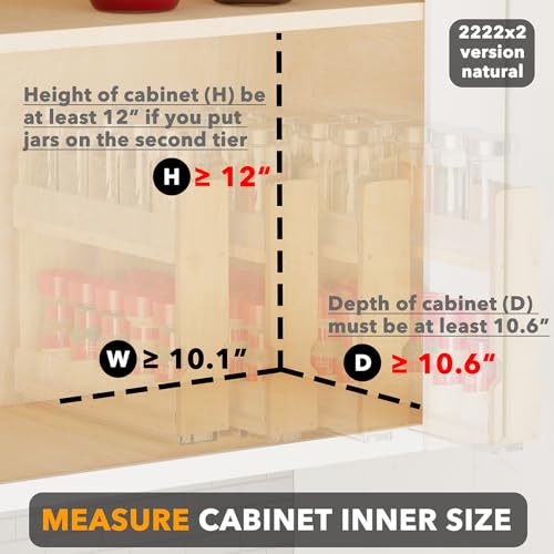 SpaceAid Bamboo Pull Out Spice Rack Organizer for Cabinets, 10.1 W x 10.6 D, 4 Drawers, 2-Tier, Natural