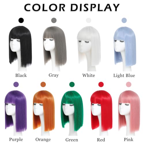 Black Synthetic Bob Wig with Bangs - Heat Resistant 14 Inch Short Straight Cosplay Hair for Women & Girls - Variation: Black