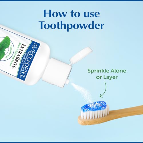 Eco-Dent ExtraBrite Baking Soda Tooth Powder Mint Fluoride-Free Whitening 2oz Pack of 3