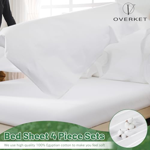 Queen Size 1000 Thread Count Egyptian Cotton Bed Sheets Set - White, Deep Pocket - Overket