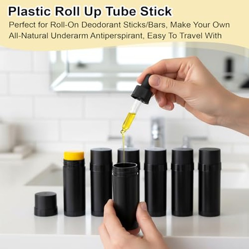 20 Pcs Plastic Deodorant Containers, Empty Round Twist-Up Solid Stick Tube Container for Homemade Deodorant, Shaving Soap Stick, Heel Lip Balm, Solid Lotion Bars-Top Filling (Black, 2 oz/60ml)