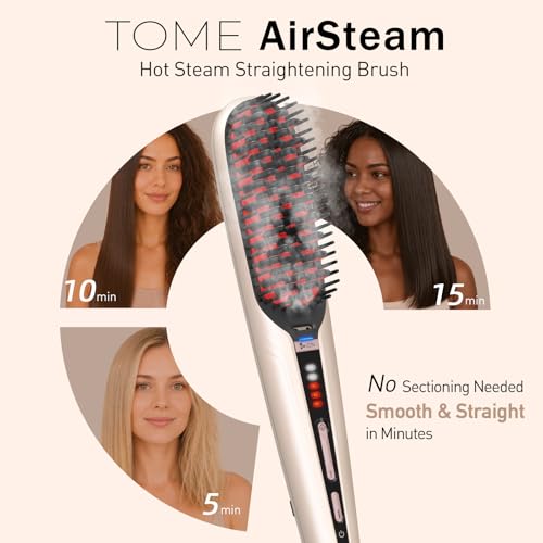 Pink Steam Hair Straightener Brush with Anti-Scald & 2 Steam Levels
