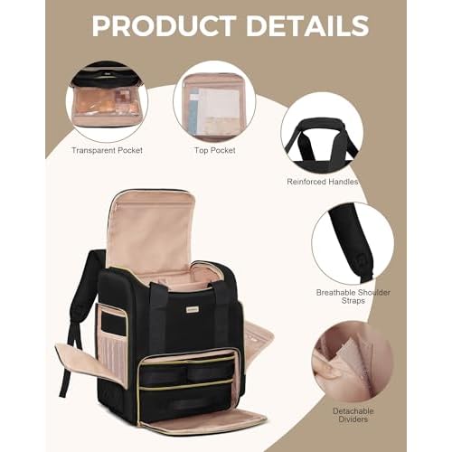 Large Travel Makeup Bag with 2 Removable Case, Dual-Shoulder Multi-Functional Cosmetic Bag,Double Layer Big Capacity, Portable Toiletry and Skincare Storage Pouch Black