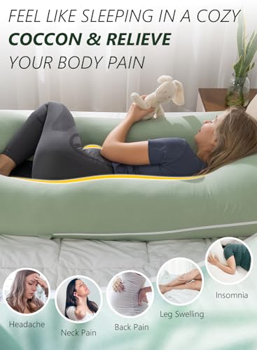 Meiz Sage Green 60-Inch U-Shaped Pregnancy Pillow for Comfortable Sleep