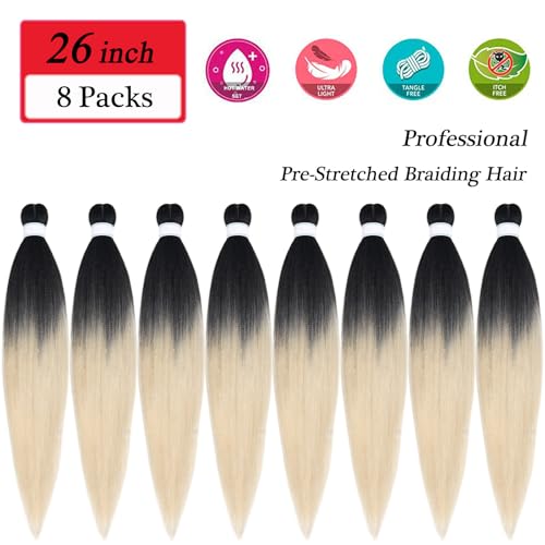 Pre Stretched Ombre Blonde Braiding Hair Pack of 8 - 26 Inch Knotless Extensions