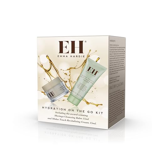 Emma Hardie Hydration On The Go Kit, Gift Set Includes: 15ml Moringa Cleansing Balm & 15ml Midas Touch Revitalising Cream with Hyaluronic Acid, Improves Firmness & Elasticity, Natural & Cruelty Free