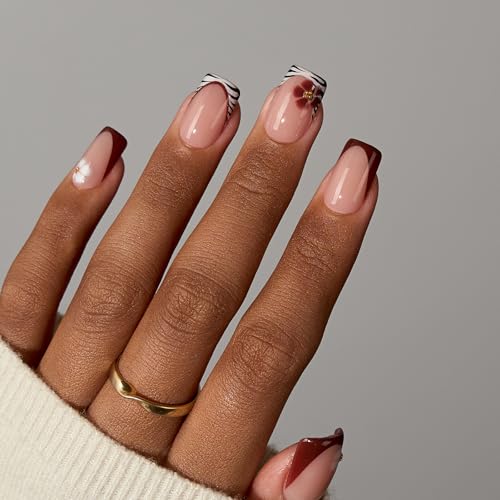 BTArtboxnails XCOATTIPS Press on Nails - French Tip Press on Nails Short Square, Skin Tones Soft Gel Nails False Nail Tips, Soak Off Acrylic Nails Extensions