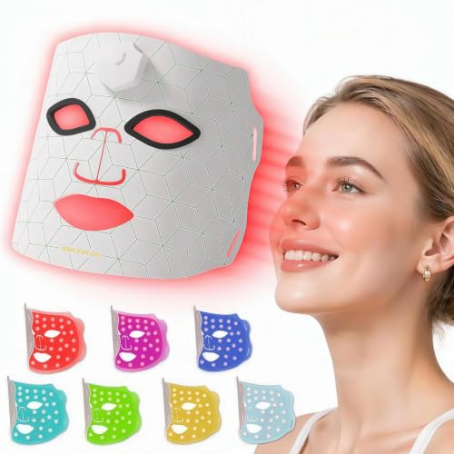 LED Face Mask for Skin Care 7 Color Light Therapy, Reusable & Adjustable