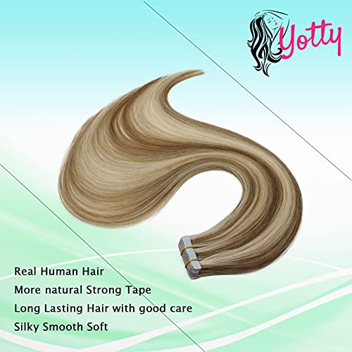 Yotty Silver Gray Tape-In Hair Extensions 18 Inch 40g Remy Human Hair Balayage Ombre