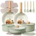 Sage Green 19-Piece Nonstick Pots and Pans Set with Detachable Handles