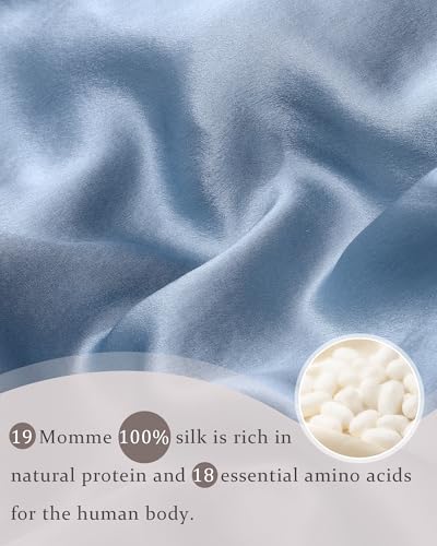 Ufgin 100% Mulberry Silk Sleep Bonnet for Women Double Layer Haze Blue & Sky Blue