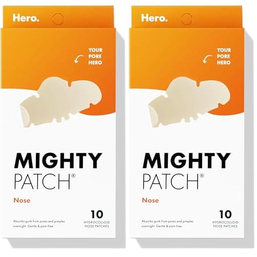 Mighty Patch Nose Pimple Patches from Hero Cosmetics, Large Hydrocolloid Pore Strips, Dermatologist Approved, Overnight, Pimple Stickers to Absorb Acne Nose Gunk, 10 Count (Pack of 2)