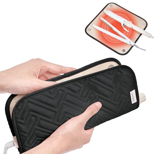 Leuded Travel Hair Tool Bag with Heat-Resistant Mat - BlackA