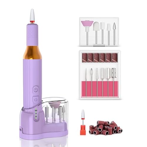 Nail Drill,Cordless Electric Files for Gel Nails E-File Manicure Kit Women Rechargeable Cordless Drill para U?as Profesional Machine Grinder Acrylic Purple