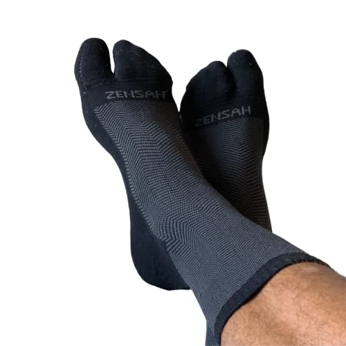 Zensah Bunion Ease Sock - Corrector Relief Toe Separator Socks for Women Men, Black/Grey, X-Large