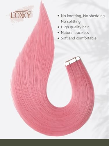 Hair Extensions Tape in Human Hair 14 Inch Pink 10 Pcs 25g - Silky Soft & Reusable