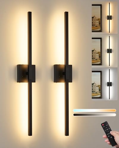 Black Battery Operated Wall Sconce Set of 2 with Remote, 8000mAh, 24 Inch