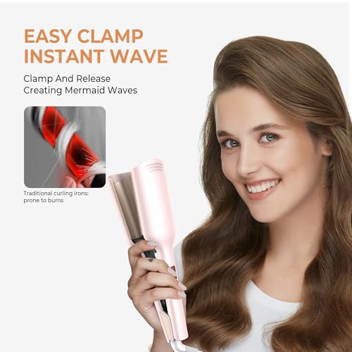 OKWRAP Pink 1.25 Inch Dual Voltage Hair Waver & Curling Iron for Beach Waves