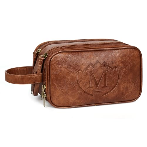 Personalized Gifts for Men, PU Leather Travel Toiletry Bag Men (M)