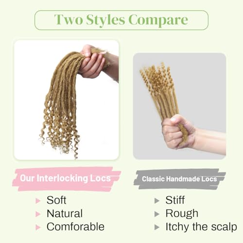 Pouwney 10 Inch Interlocking Human Hair Dreadlock Extensions Curly Ends - 20 Strands #27