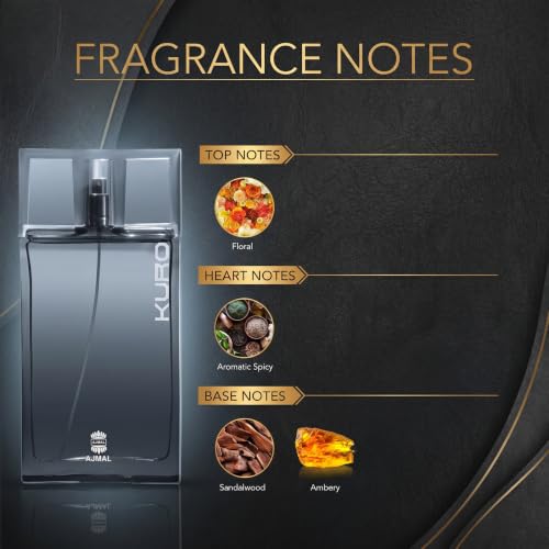 Ajmal Kuro Eau de Parfum for Men - Aromatic Spicy Woody Scent 3 oz