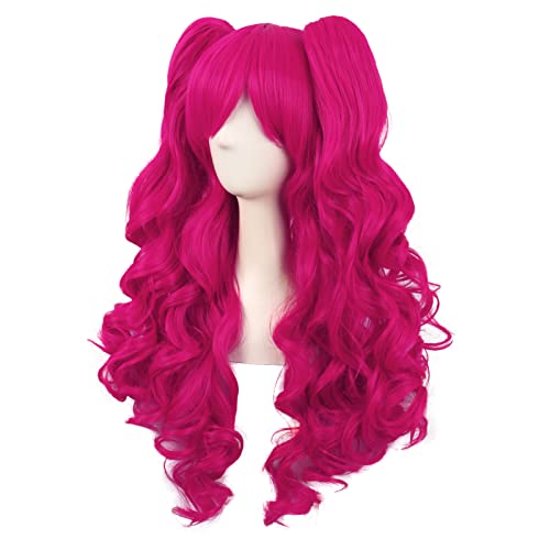 MapofBeauty Lolita Long Curly Pink Ponytail Clip-On Wig for Cosplay