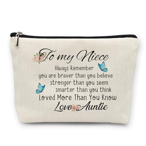 Huester To My Niece Makeup Bag, Auntie Gifts - Inspirational Cosmetic Bag Travel Make Up Pouch
