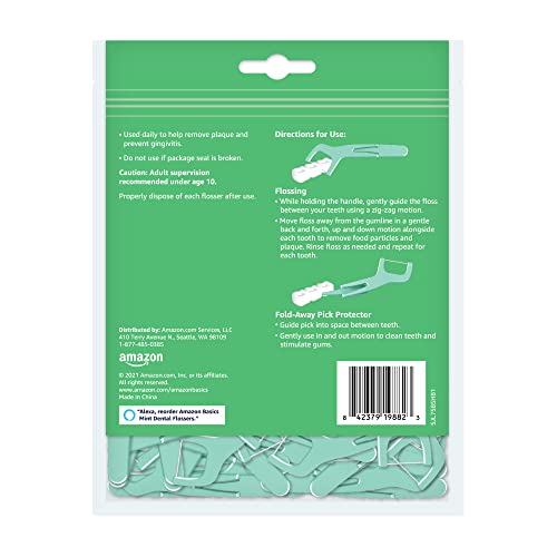 Amazon Basics Mint Dental Flossers Pack of 12 - 90 Count Shred Resistant Picks with Fold-Away Toothpick - Variation of THIS listing