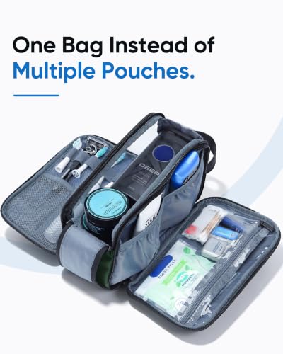 Green Medium Travel Toiletry Bag for Men - Full Open Dopp Kit with Dual Compartments