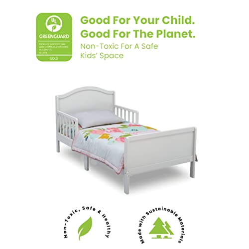 Delta Children Bennett Wood Toddler Bed Bianca White - Greenguard Gold Certified, Low Profile, Safety Guardrails