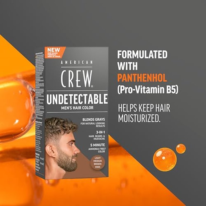 American Crew Undetectable Men's Hair Color |Light Medium Brown Demi-Permanent Hair Dye | Natural-Looking Gray Coverage for Men, 005 Light Medium Brown, 1 pack