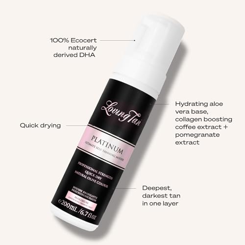 Loving Tan Platinum Self Tanning Mousse, Dark - Streak Free, Natural Looking, Professional Quality Sunless Tanner- 10+ Self Tan Applications per Bottle, Cruelty Free, Naturally Derived DHA- 6.7 Fl Oz