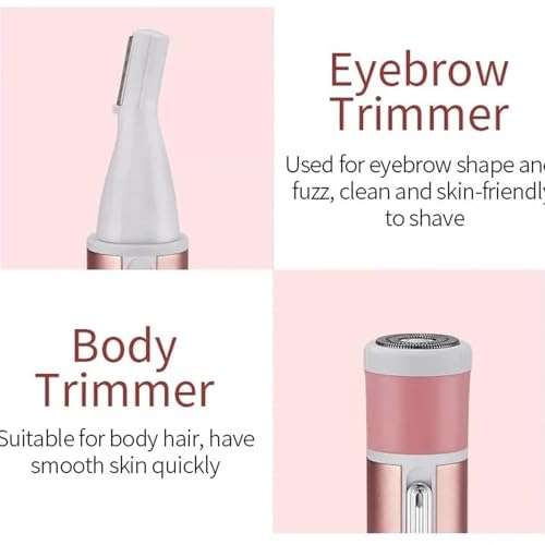 4-in-1 Electric Razor for Women - Painless Facial Hair Removal, Bikini Trimmer, Eyebrow & Body Groomer - Rechargeable Hair Clippers Set for Underarms, Legs & Nose