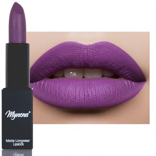 Mynena Pearl Purple Matte Lipstick - High-Pigment Buildable Color with Vitamin E | Creamy, Longwear Soft Finish | Hydrating Formula for Sensitive Skin| Anastacia | Vitamin E, Long Lasting