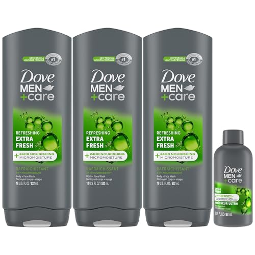 Dove Men+Care Extra Fresh Body & Face Wash 16.9 Fl Oz 4-Pack + Travel-Size Citrus