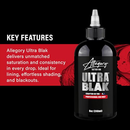 Premium Black Tattoo Ink - Allegory Ultra Blak 8 fl oz - Lining & Shading
