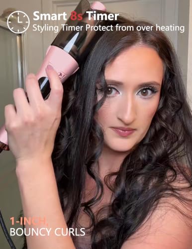 LANDOT Pink Automatic Rotating Curling Iron 1 Inch - Dual Voltage Hair Curler