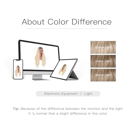 T-color Ombre Platinum Blonde Long Wavy Wig for Women 28 Inch Synthetic Curly Style