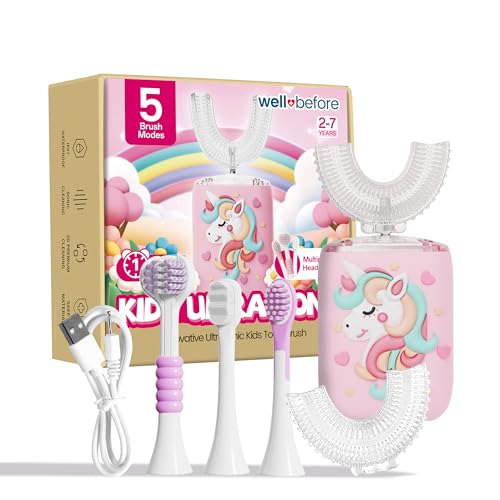 Kids U-Shaped Electric Toothbrush with 5 Heads & Modes - Unicorn Pink (Variation of THIS listing)