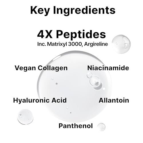 Multi Peptide Complex Serum, Matrixyl 3000, Argireline, Vegan Collagen, Niacinamide, Hyaluronic Acid for Anti-Aging, Anti-Wrinkles, Collagen Boost for Elasticity, Korean Skincare, 1Fl Oz